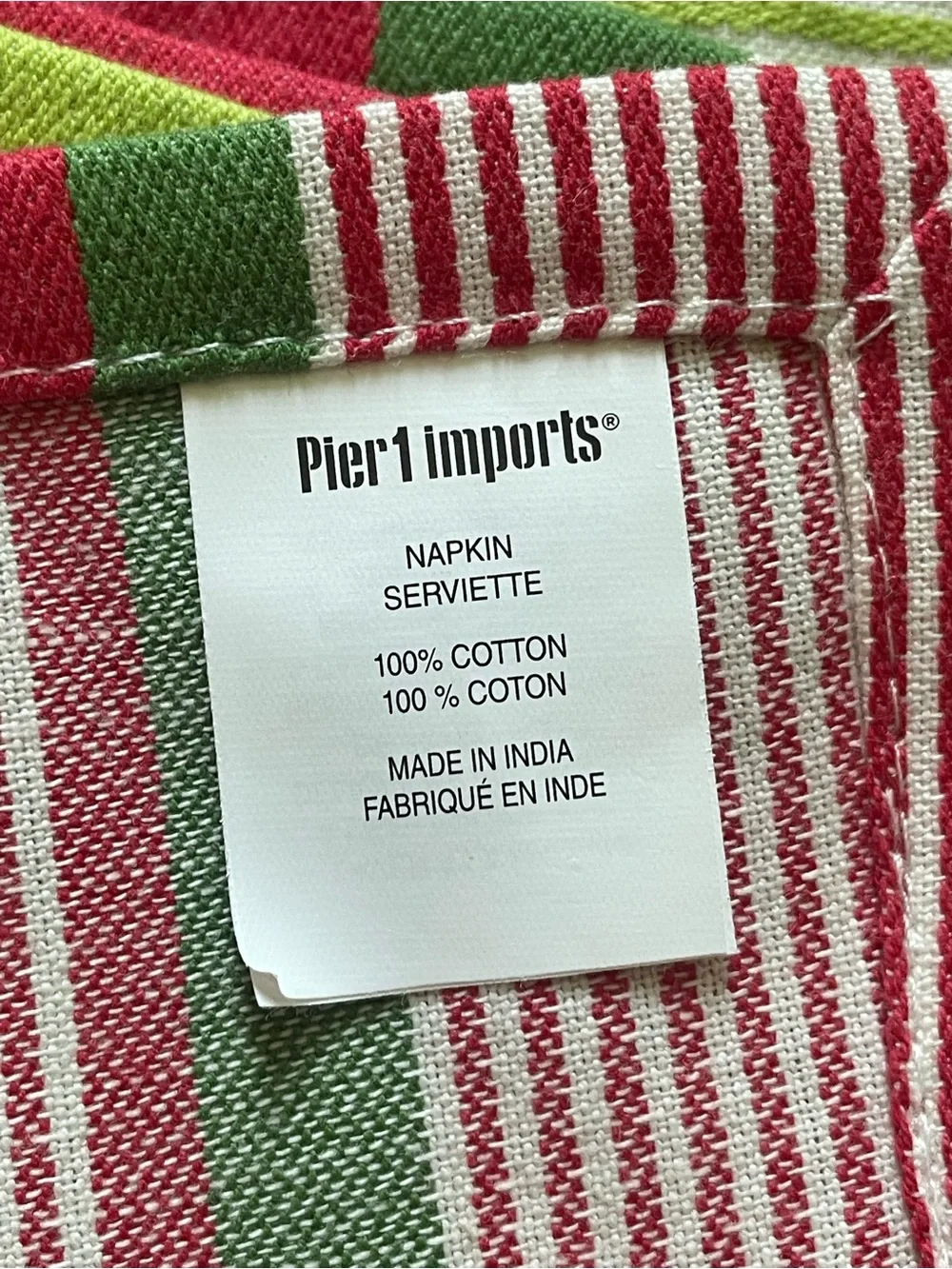 NEW Pier 1 Striped Christmas Holidays 20x21.5” 100% Cotton Napkins - Set of 6